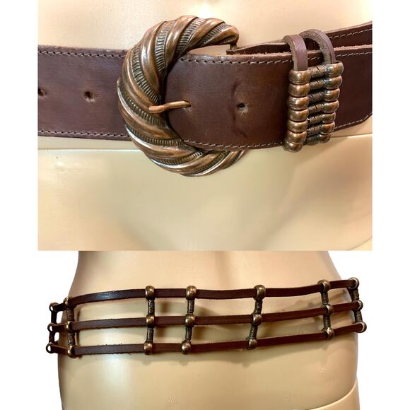 80s Compagnie Internationale Express Brown Leather Mesh Belt Copper Buckle main image 6